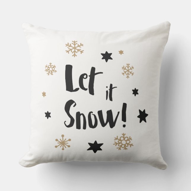 "Let it Snow!"  Calligraphy Christmas Throw Pillow (Front)
