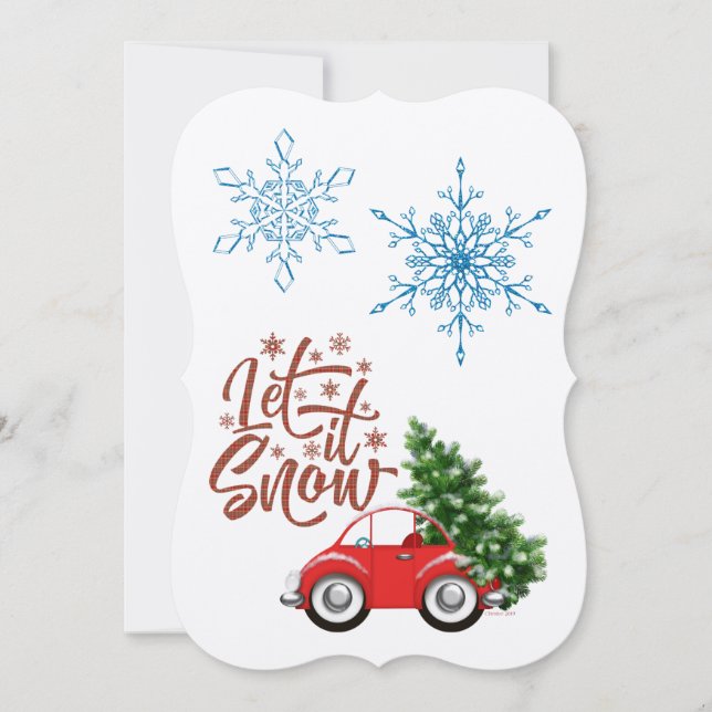 Let It Snow Car Hauling Pine Tree Personalize Card (Front)