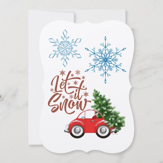 Let It Snow Car Hauling Pine Tree Personalize Card (Front)