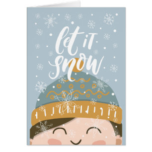 Let It Snow, Child in Winter Hat Art, Christmas Cards