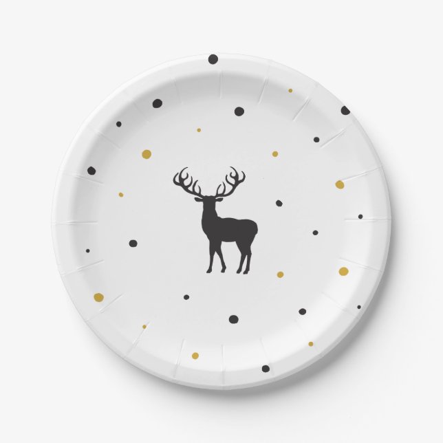 Let It Snow Christmas Art Cartoon Reindeer Image  Paper Plates (Front)