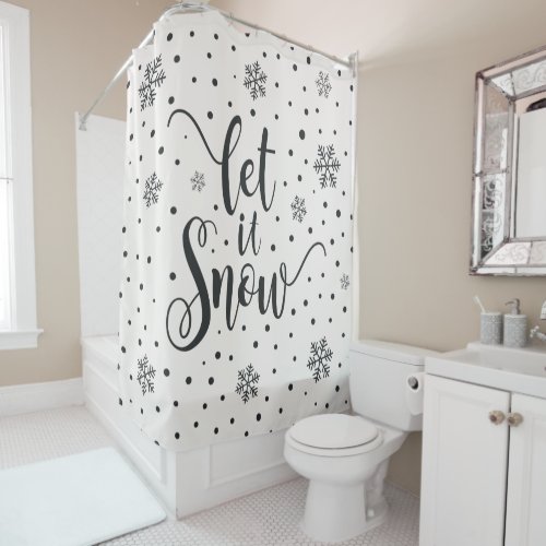 Let It Snow Christmas Calligraphy  Shower Curtain