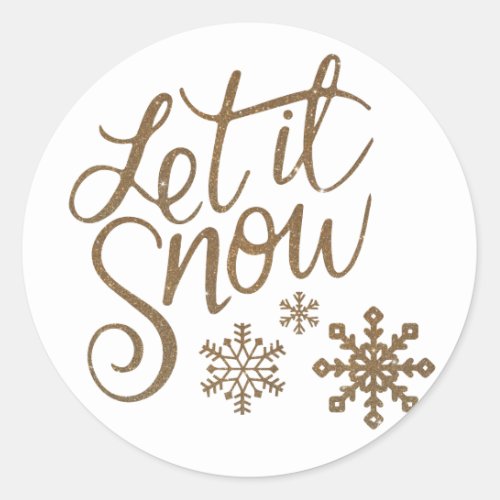 Let it Snow Christmas Gold Glitter Classic Round Sticker
