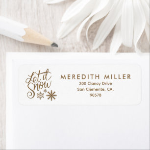 Let it Snow Christmas Gold Glitter Return Address Label