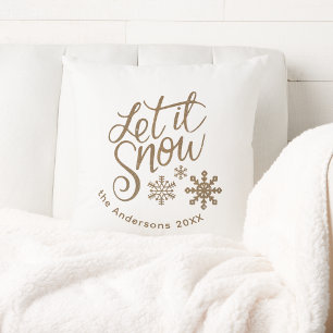 "Let it Snow" Christmas Gold Glitter Throw Pillow