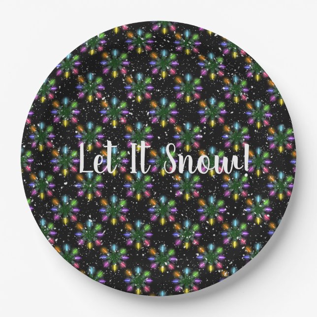Let It Snow Christmas lights Paper Plates (Front)