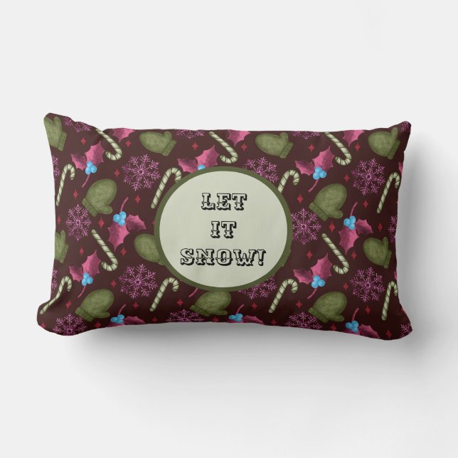 Let It Snow Christmas Mittens Lumbar Pillow (Front)