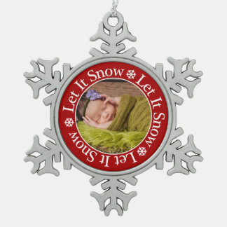 Let It Snow Christmas Photo Template Snowflake Sno Snowflake Pewter Christmas Ornament