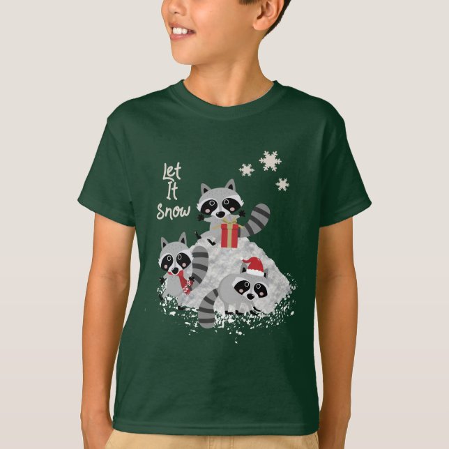 LET IT SNOW CHRISTMAS RACCOONS WILDLIFE KIDS T-Shirt (Front)