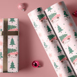 Let It Snow Christmas Tree Pink Vintage Retro Van Wrapping Paper<br><div class="desc">Celebrate the magical and festive holiday season with our custom holiday wrapping paper. Our vintage holiday design features a cute girly pink retro van carrying a Christmas tree. This fun Christmas pattern also incorporates, snow-covered trees, snars, snowflakes and the words let it snow and stay cozy. All artwork contained in...</div>