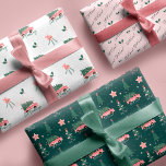 Let It Snow Christmas Tree Vintage Pink Retro Van Wrapping Paper Sheets<br><div class="desc">Celebrate the magical and festive holiday season with our custom holiday wrapping paper sheets. Our vintage holiday design features three different complementing designs. This fun Christmas pattern also incorporates snow-covered trees, stars, snowflakes, and the words let it snow and stay cozy. All artwork contained in this girly vintage Christmas tree...</div>