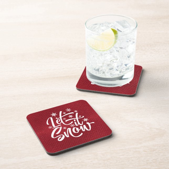 Let It Snow Christmas Typography Red/White ID951  Beverage Coaster (Right Side)