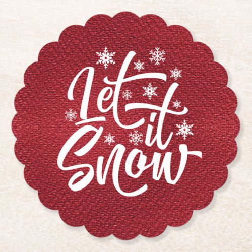 Let It Snow Christmas Typography RedWhite ID951 Paper Coaster