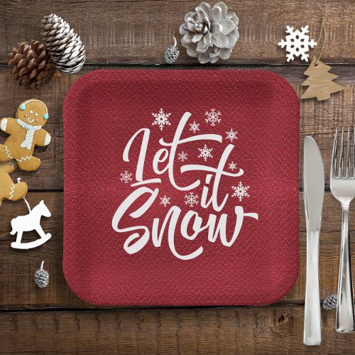 Let It Snow Christmas Typography RedWhite ID951 Paper Plates