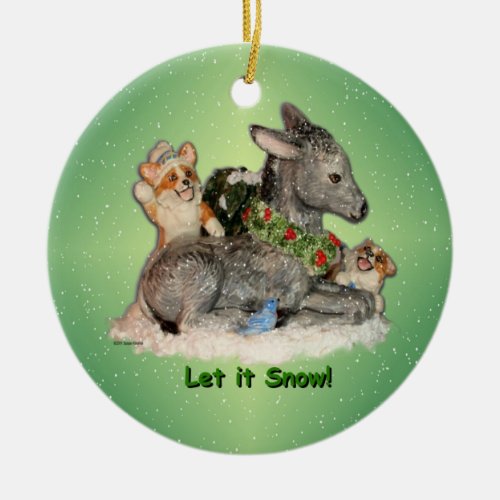 Let it Snow Corgis  Donkey Christmas Ornament