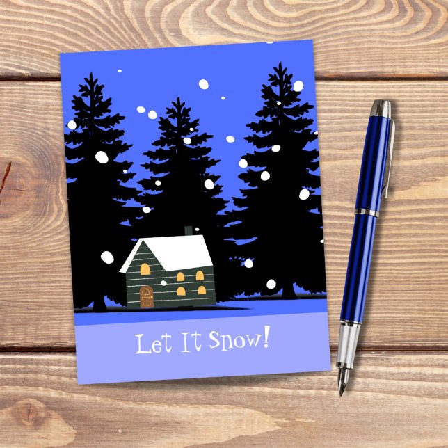Let It Snow Cozy Winter Personalized Christmas Holiday Postcard (This customizable "Let It Snow" cozy Christmas postcard features my own unique original art.)