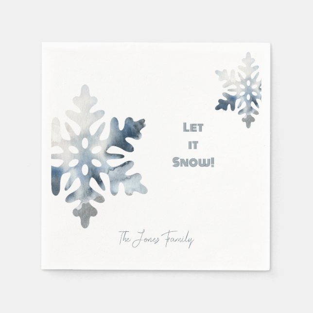 Let it Snow Custom Snowflake Cocktail Napkins (Front)