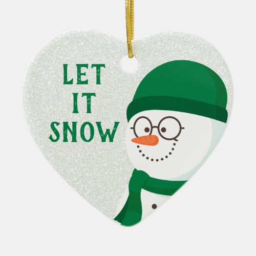 Let It Snow Cute Beanie Snowman Ceramic Ornament