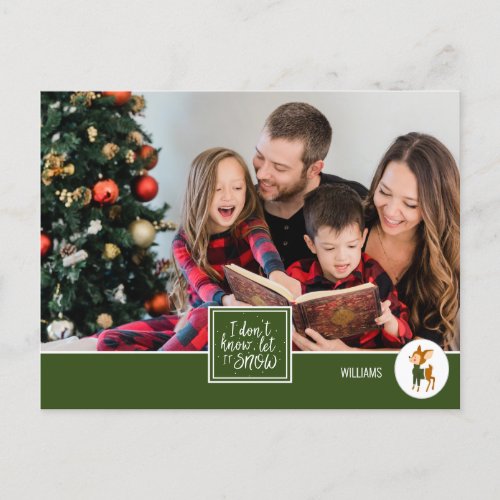 Let it Snow Cute Christmas Reindeer Family Photo Holiday Postcard