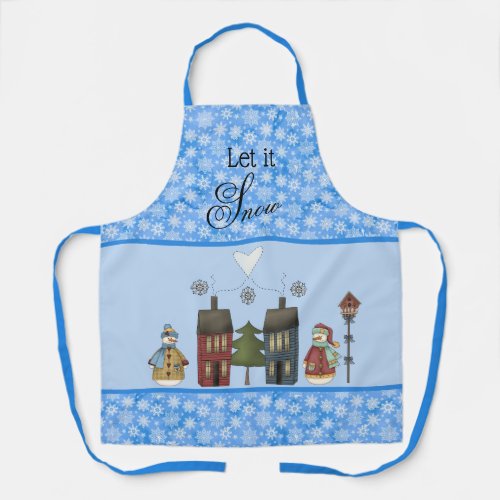 Let It Snow Cute Country Snowmen Apron