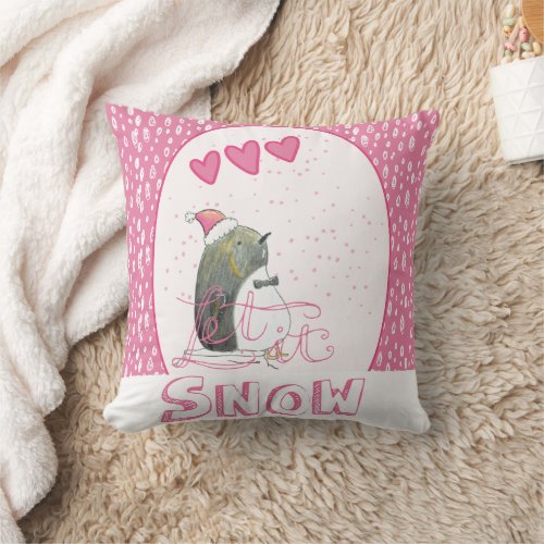 Let it snow  Cute Penguin Christmas Throw Pillow