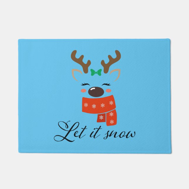 Let It Snow Cute Reindeer Doormat (Front)