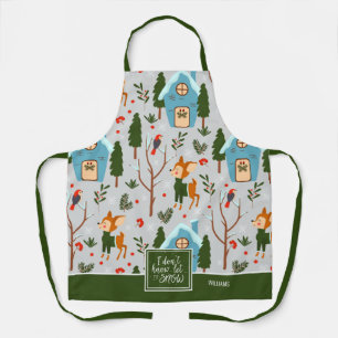 Let it Snow Cute Reindeer Pattern Name Kitchen Apron