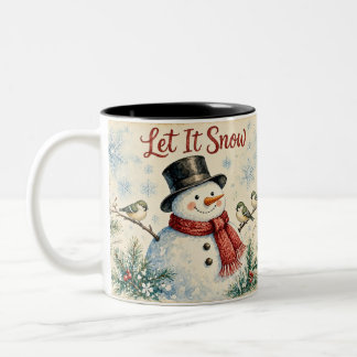 Let It Snow Cute Snowman Christmas Design Two-Tone Coffee Mug