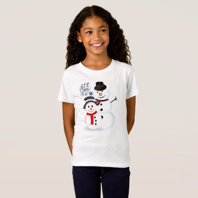 Let it Snow Cute Snowman Christmas Holiday  Girls T-Shirt (Front Full)