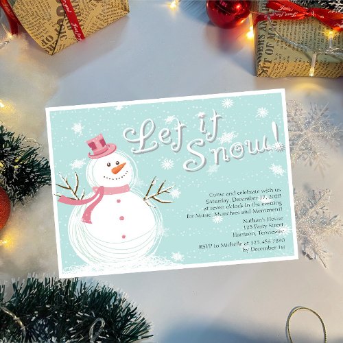 Let it Snow Cute Snowman Holiday Party Invitation