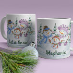 Let it Snow Cute Snowman Personalized Christmas Coffee Mug<br><div class="desc">Cute personalized snowman christmas mug. The design features a happy trio of snowmen surrounded by christmas trees and you can personalize it with your name and/or custom text such as Let it Snow!</div>