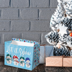 Let It Snow Cute Snowmen Watercolor Characters Large Gift Bag