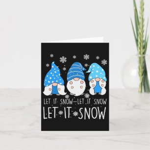 Let It Snow Cute Three Blue Gnome Matching Family  Card
