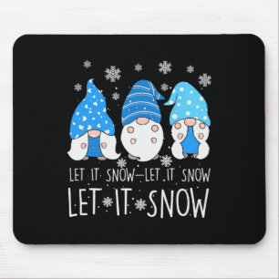 Let It Snow Cute Three Blue Gnome Matching Family  Mouse Pad