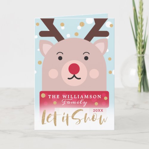 let it Snow  Cute Winter Reindeer Holiday Card
