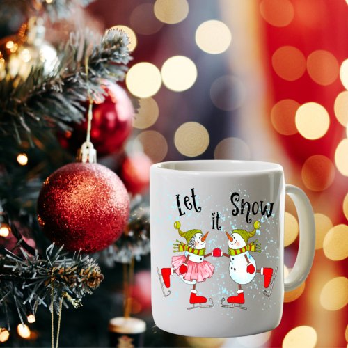 Let It Snow Dancing Snowmen Couple Coffee Mug