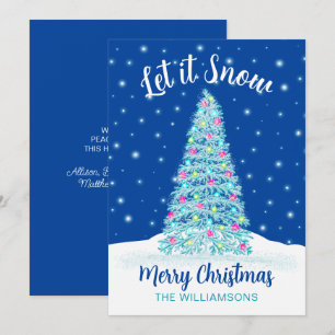 Let it Snow Decorated Blue Christmas Tree Holiday Card