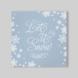 Let it Snow Dusty Blue Winter Snow Typography Canvas Print