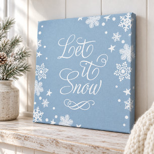 Let it Snow Dusty Blue Winter Snowflake Art Canvas Print