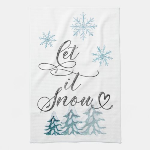 Let it snow elegant Christmas watercolor art Kitchen Towel