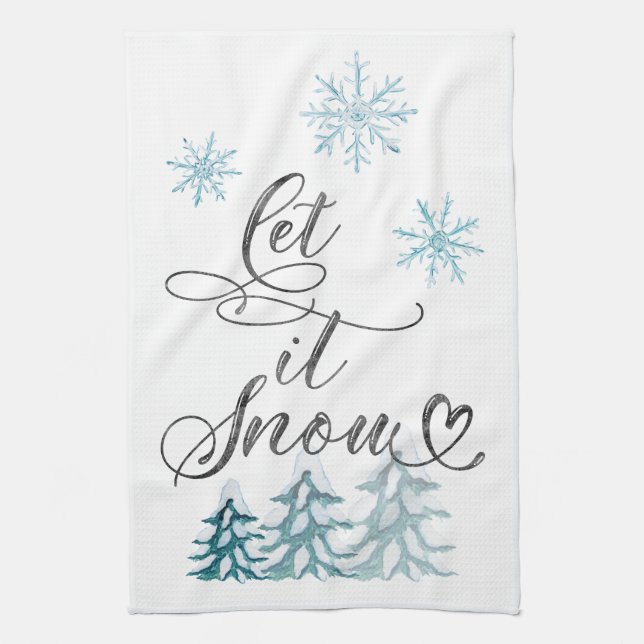 Let it snow elegant Christmas watercolor art Kitchen Towel (Vertical)