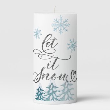 Let It Snow Elegant Christmas Watercolor Art Pillar Candle by 17Minutes at Zazzle