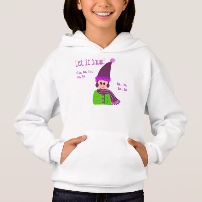 Let it Snow Fa La La Girls Plum Hat Scarf Winter Hoodie (Front)