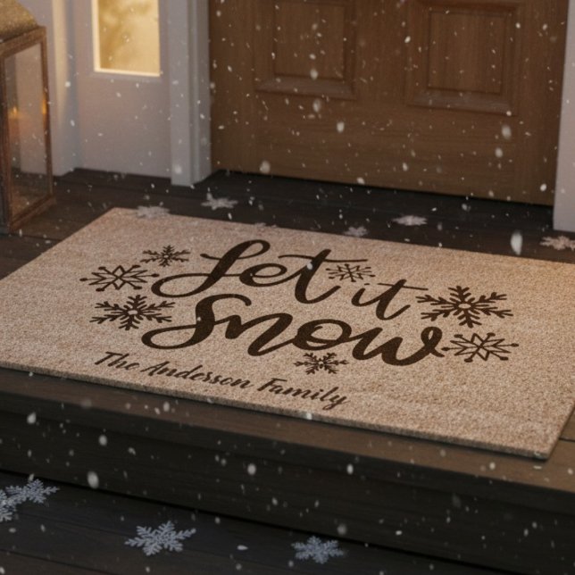 Let It Snow Family Name Winter Holiday Fiber Doormat (Personalized Christmas door mat)