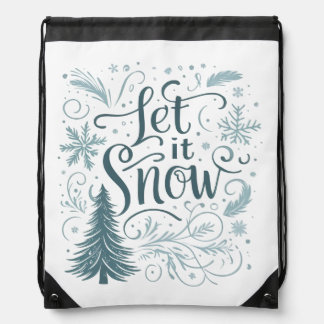 Let it snow family toddler Christmas tree Drawstring Bag