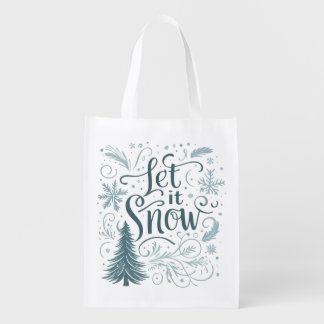 Let it snow family toddler Christmas tree Grocery Bag