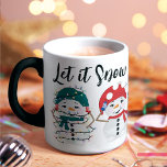 Let It Snow Festive Snowmen Watercolor Christmas Mug<br><div class="desc">Celebrate the holiday spirit with our charming Christmas Coffee Mug. This delightful mug features a heartwarming and playful design, capturing the essence of the Christmas season with hand-drawn and painted watercolor snowmen in various whimsical scenarios. One snowman playfully juggles snowballs, another is entangled in glowing lights, while a cozy figure...</div>