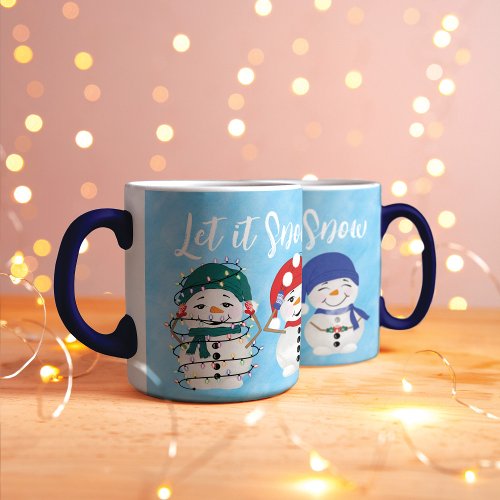 Let It Snow Festive Snowmen Watercolor Christmas Mug