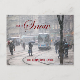 Let it Snow - French Alps Street Winter Snowstorm Holiday Postcard