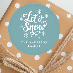 Let it Snow Frost Blue Holiday Classic Round Sticker